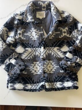 Kids Sherpa Jacket in Gray, White & Brown - Cozy Patterned Coat